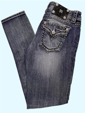 Y2K Miss Me 27x30 Signature Skinny Jeans Big Stitch Shiny Low Rise Denim Jeans